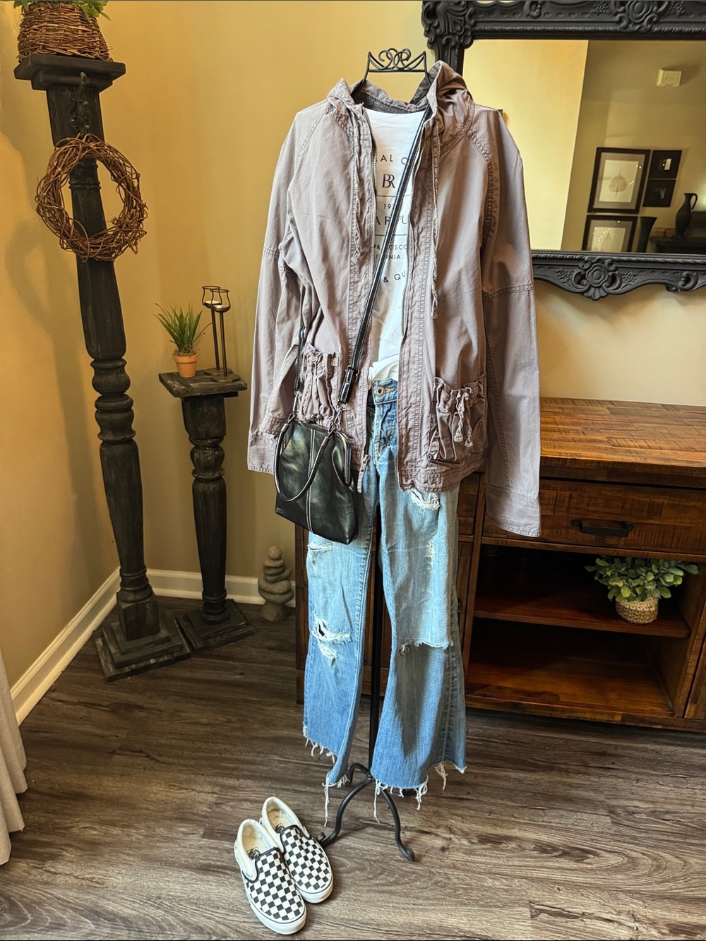 Old Navy Taupe Hooded Zip Jacket With Bow Tie Pockets
